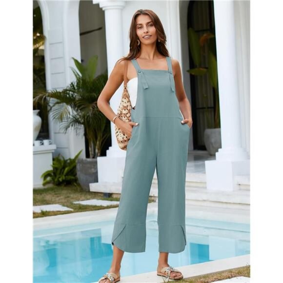 Women Summer Sleeveless Overalls Jumpsuits Mint Green